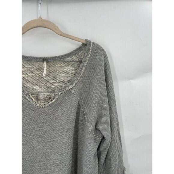Free People Grey Mystery Wide Sleeve Women Medium Boho Top Crochet Casual - Picture 6 of 10